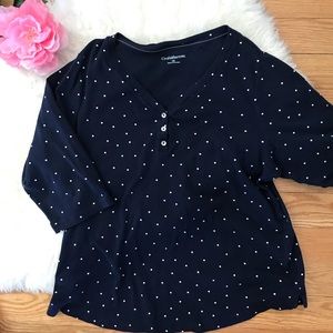 Croft & Barrow navy white polka dot top